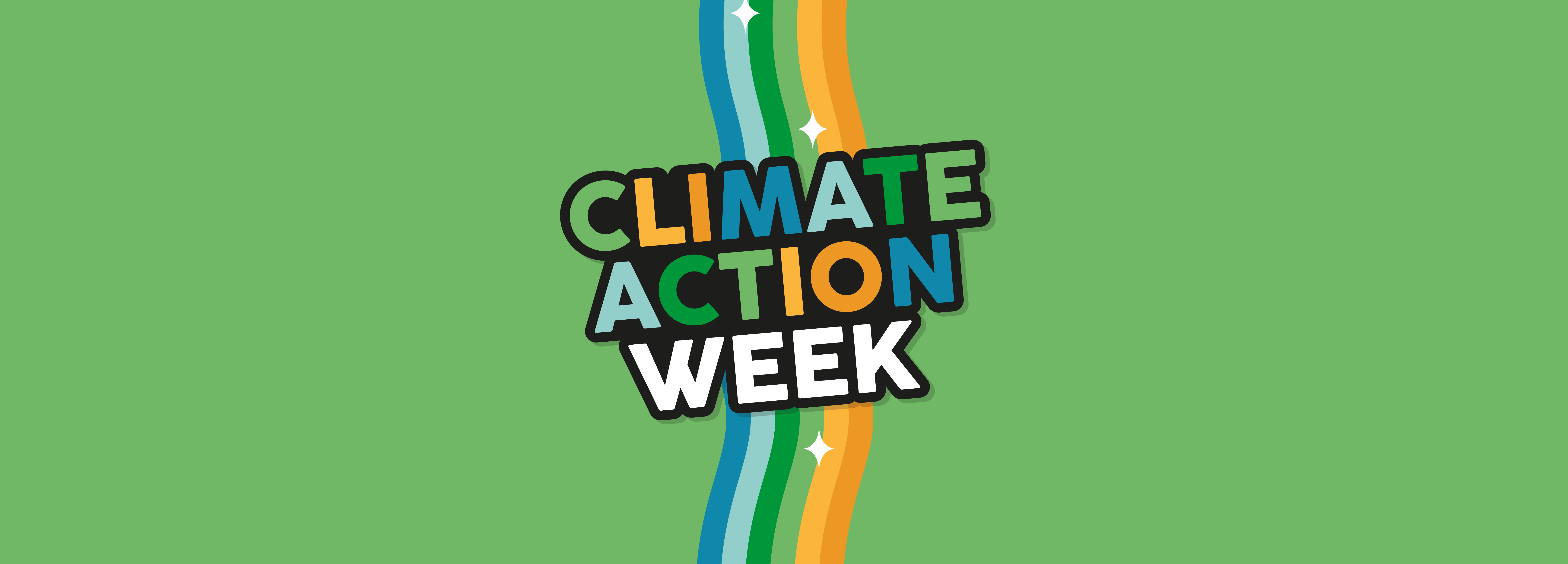 Climate Action Week written in colourful text over a green background