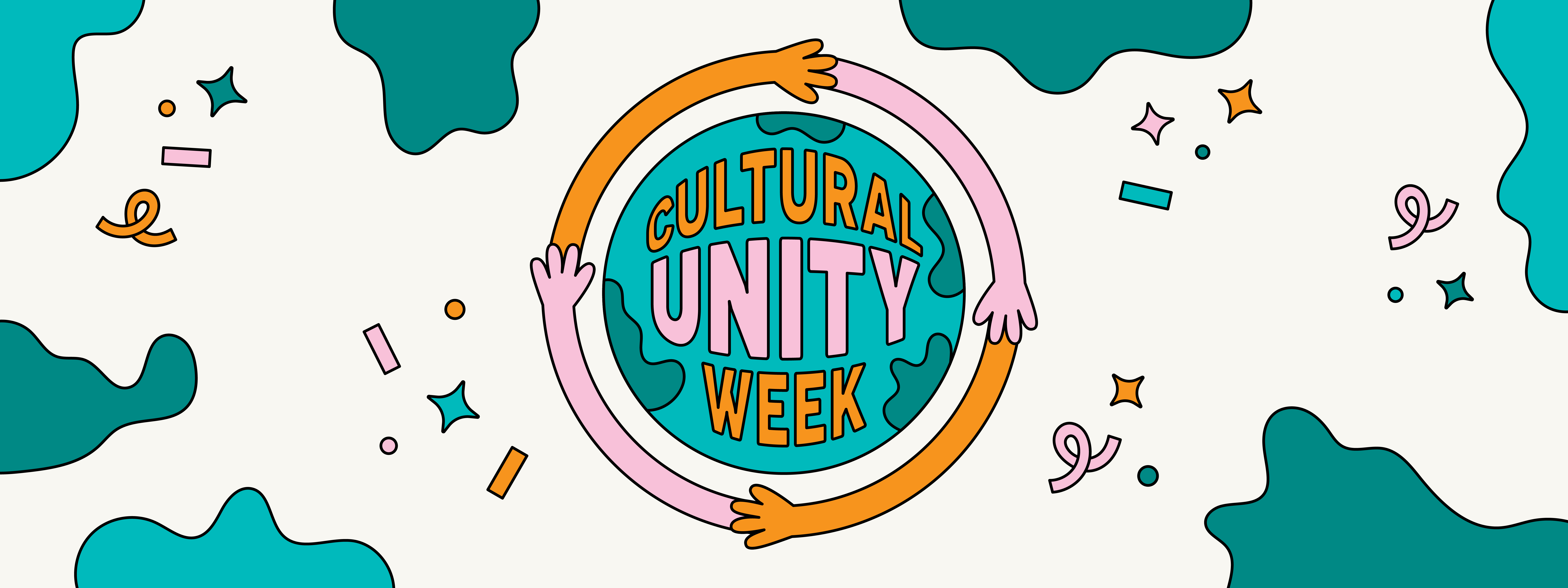 Cultural Unity Week banner with main logo of a world encircled by hands.